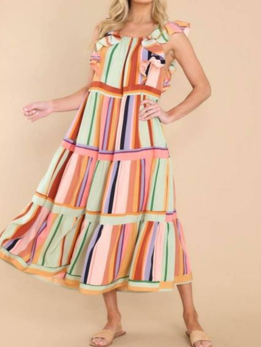 NEW ENTRO painted palette midi dress in apricot multi Size S - Picture 3 of 5